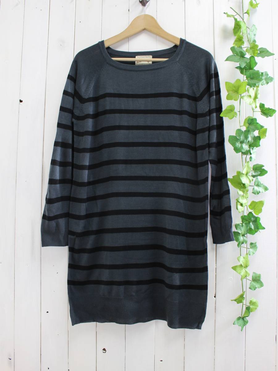 新品*nano universe ナノユニバース*ボーダーニットワンピース(F)グレー×ブラック*拍卖