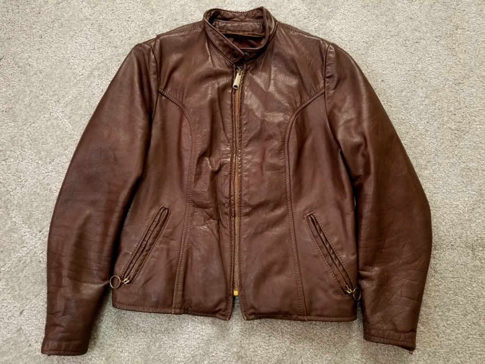 良好 70s~80s USA製 ビンテージ BROOKS ブルックス シングルライダースジャケット 36 S 茶 talon スポーツジャケット拍卖