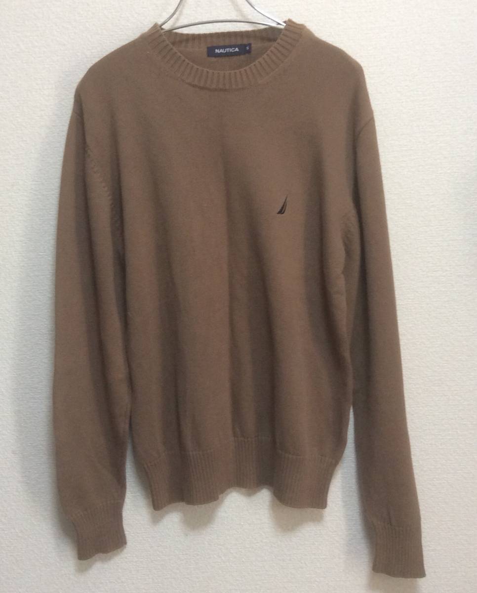 良品 NAUTICA ノーティカ コットンニット ロゴ刺 ブラウン S セーター拍卖
