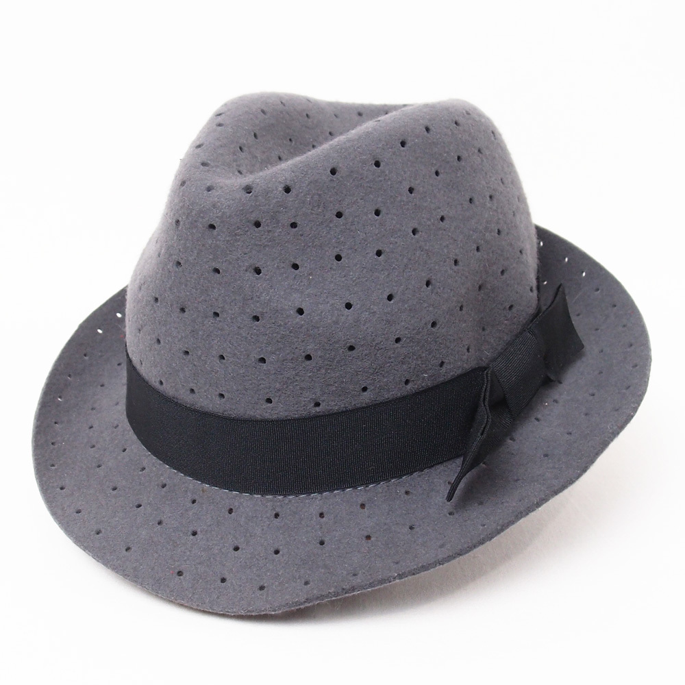 フェルトウール パンチング 中折ハット グレー 56cm拍卖