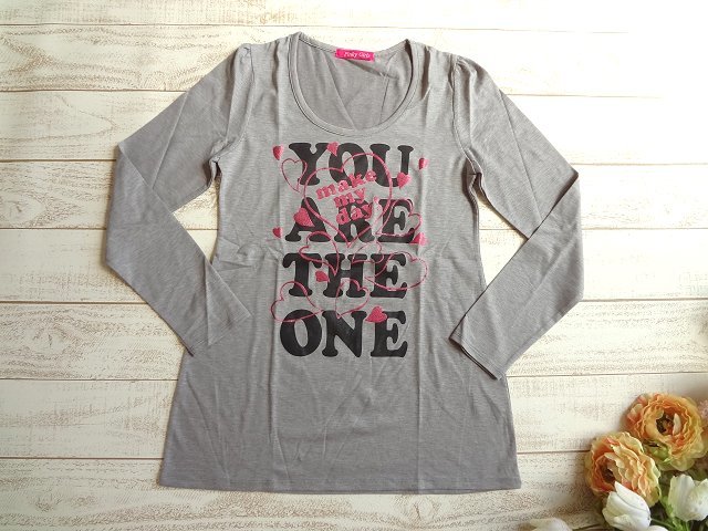 新品 Pinky girls ピンキーガールズ グレー ロゴ 長袖 Tシャツ ロンT M ハート トップス カットソー レディース拍卖