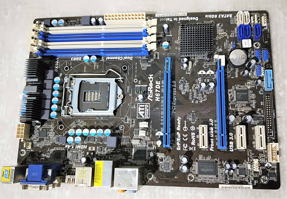 【中古パーツ】BIOS確認のみ、ASROCK H67DE マ-ザーボード IOパネル付 LGA1155 ■MB1703拍卖