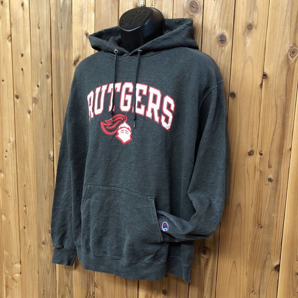 90's◇Champion /ECO FLEECE /チャンピオン メンズL グレー スウェット パーカー トップス RUTGERS ビッグロゴ スポーツ アメカジ USA古着拍卖