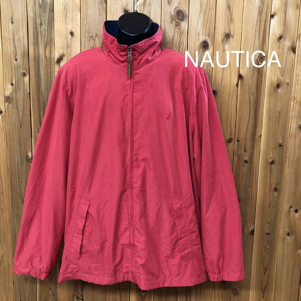 NAUTICA◇ノーティカ メンズXL 長袖ジャケット ブルゾン ロゴ刺繍 裏フリース ハイネック ジップアップ アメカジ USA古着拍卖