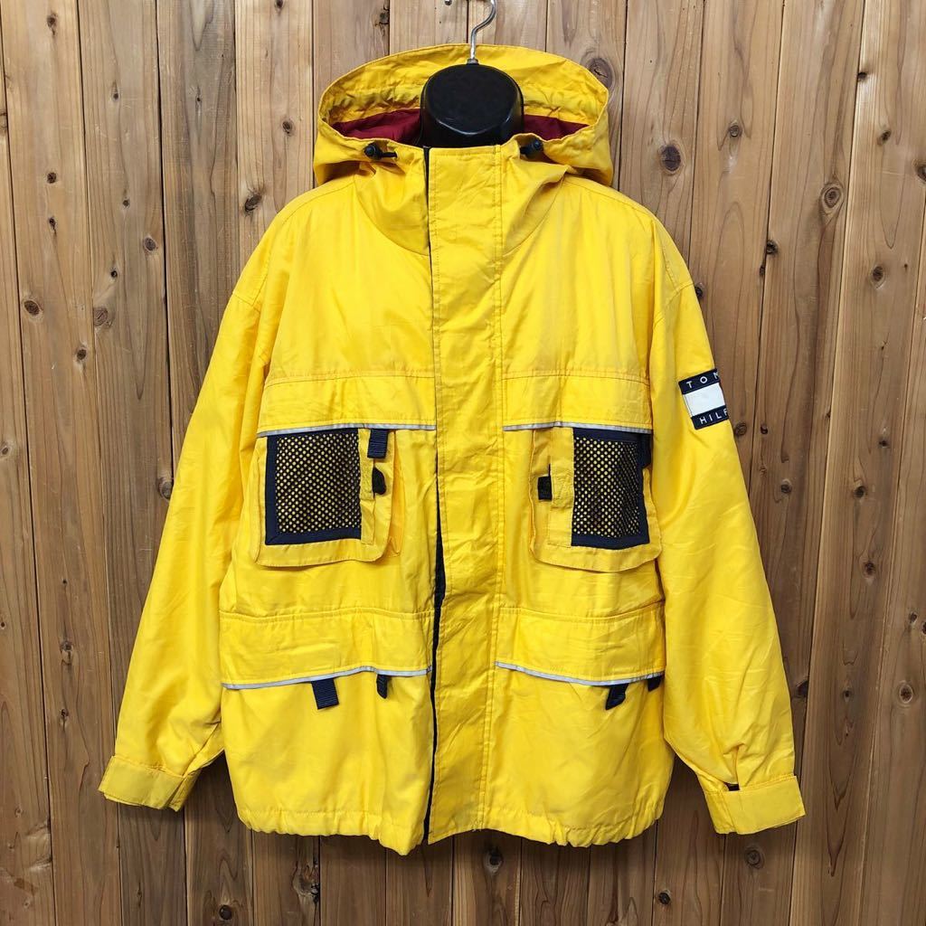 90's◇TOMMY HILFIGER /トミーヒルフィガー メンズXL ナイロンジャケット パーカー ロゴ刺繍 反射ライン スポーツ アメカジ ビンテージ古着拍卖