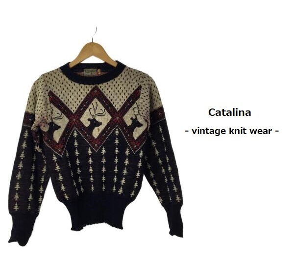 TK 希少 ヴィンテージ 40s 50s 入手困難 Catalina カタリナ 鹿柄 ノルディックセーター ニット拍卖