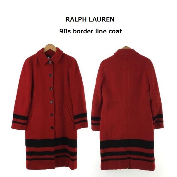 TK 希少 90s オールド ラルフローレン RALPH LAUREN お洒落なボーダーライン ブランケットコート 9拍卖