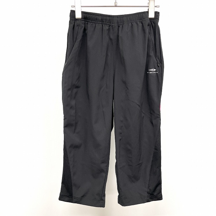 TIGORA - M レディース 薄手 クロップドパンツ テーパード ウエストにゴムと紐 ひざ下サイドがメッシュ生地 ポリなど ブラック×ピンク 黒拍卖