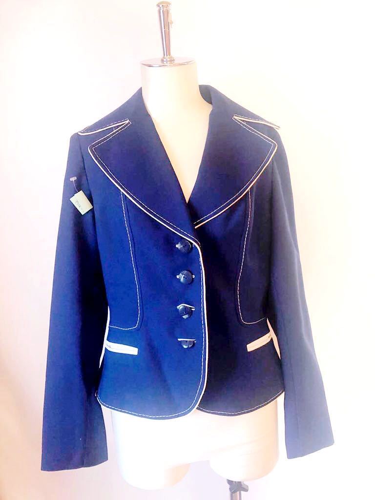 イギリスロンドンヴィンテージショップ購入未着用タグ付1960年代希少ジャケットレディースM-L♪真っ青ブルー白ライン春秋用拍卖