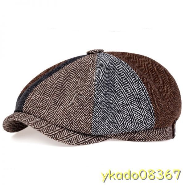 P2153:★人気商品★ レトロヘリンボーンキャスケットキャップ 男性のキャスケット帽子 ステッチベレー帽 秋冬拍卖
