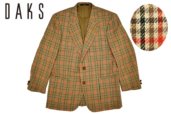 L-2077★DAKS ENGLAND ダックス イングランド★秋冬 ベージュ チェック テーラード ジャケット ブレザー 胸囲96cm AB-5 M拍卖