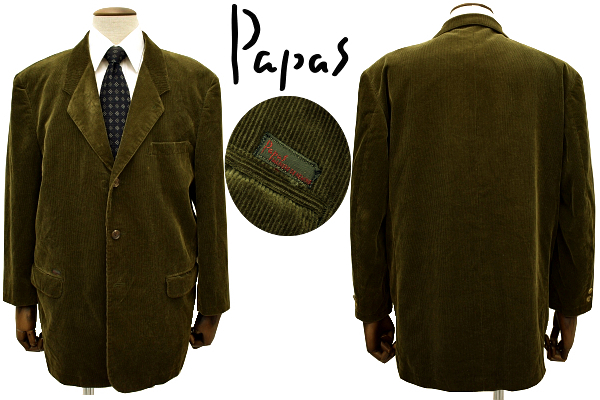 L-2078★Papas MANIERE DE HEMING パパス★秋冬 日本製 カーキグリーン 細畝コーデュロイ 3つボタン テーラードジャケット ブレザー M拍卖