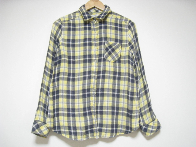 BACK NUMBER バックナンバー トップス シャツ 長袖 胸ポケット チェック柄 紺×黄×白 ネイビー×イエロー×ホワイト Sサイズ拍卖