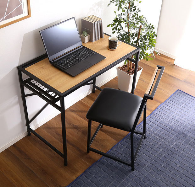 デスク2点セット オーク色 椅子付き デスク ヴィンテージテイストのコンパクトパソコンデスク&チェアセット拍卖
