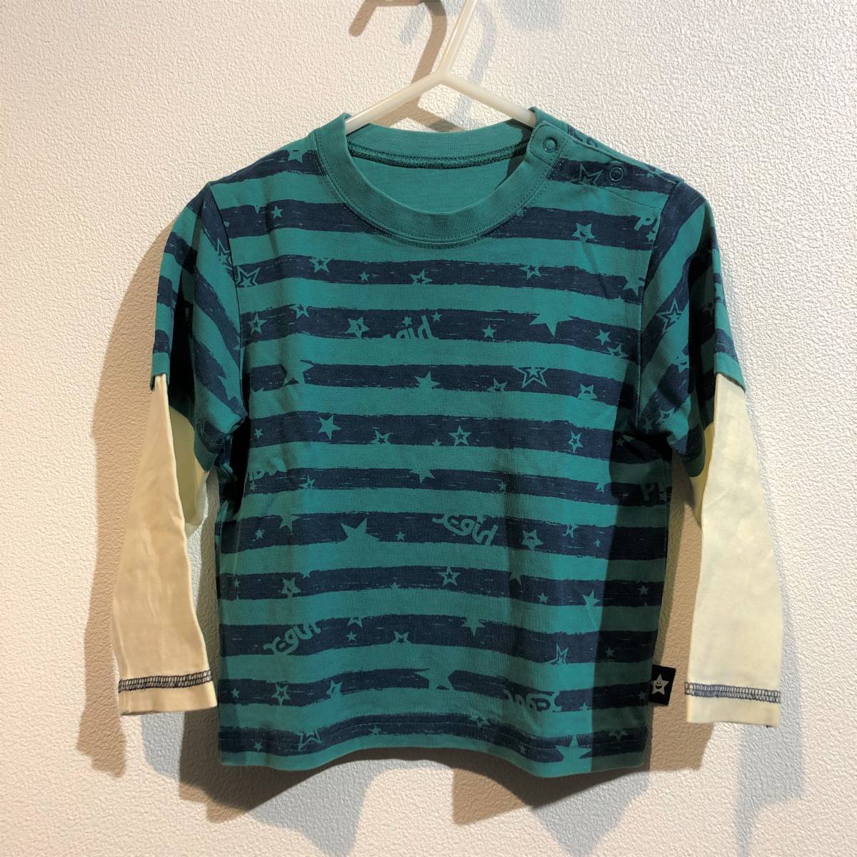 【2T 90cm】X-girl Stages / first stage 長袖 ボーダープリントTシャツ グリーン / ロンT 緑拍卖
