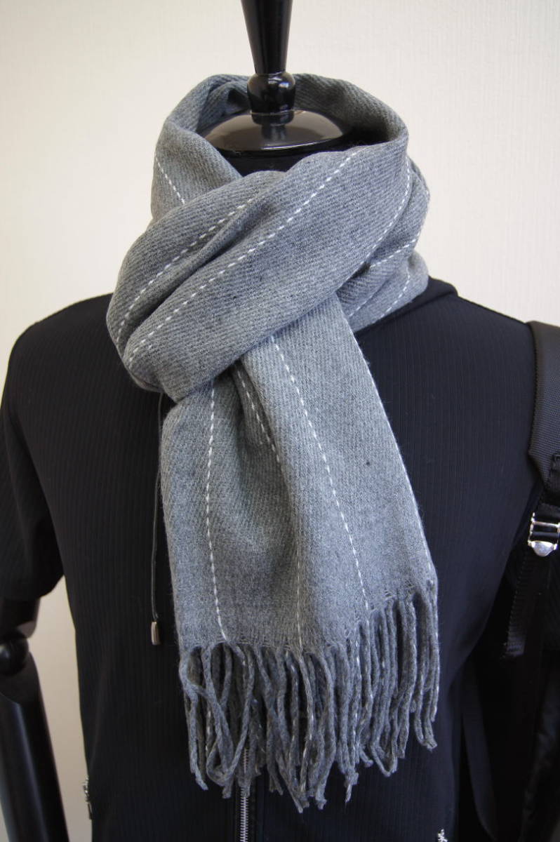 カシミア100%英国”ストール”新作ストライプ/杢グレー〇*:..azu00men拍卖