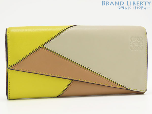 激レア美品 ロエベ パズル コンチネンタルウォレット 二つ折り長財布 イエロー ベージュ グレーベージュ 121.30.T80拍卖