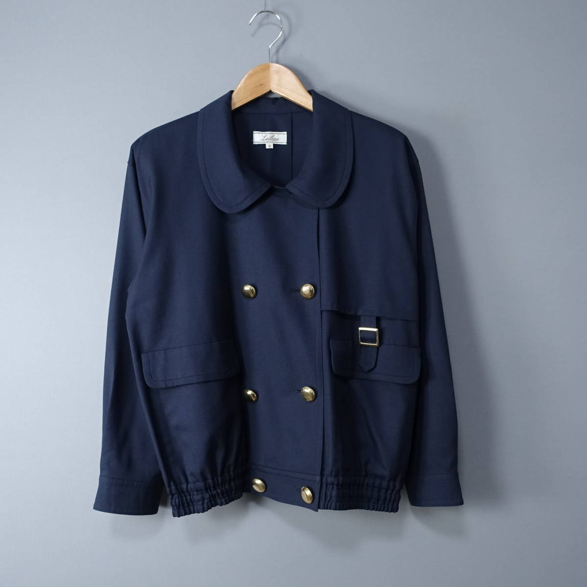 Leilian/レリアン/9/日本製/肩パッド/ウール100%ジャケット/ネイビー/レディース/シャツ拍卖