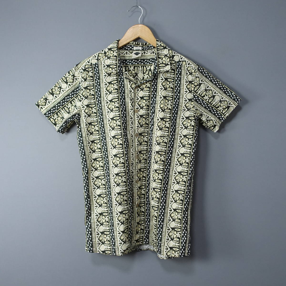 TCSS/M/半袖/リネン混シャツ/ブラック×ライトイエロー/黒×黄/メンズ/半袖/トップス拍卖