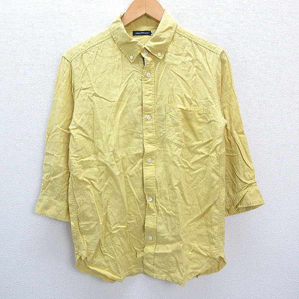 Z■アーバンリサーチ/URBAN RESERCH 3/4袖丈リネンシャツ■黄色【40】MENS/48【中古】■拍卖
