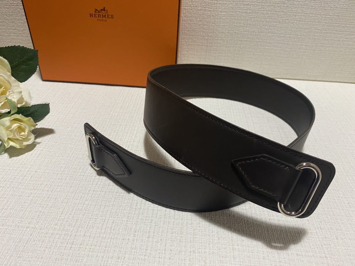 美品レア希少品☆HERMESエルメスツイリースカーフ専用本革ベルトレザーベルトブラウン茶色刻印有り本物ツイリースカーフリングフリーサイズ拍卖