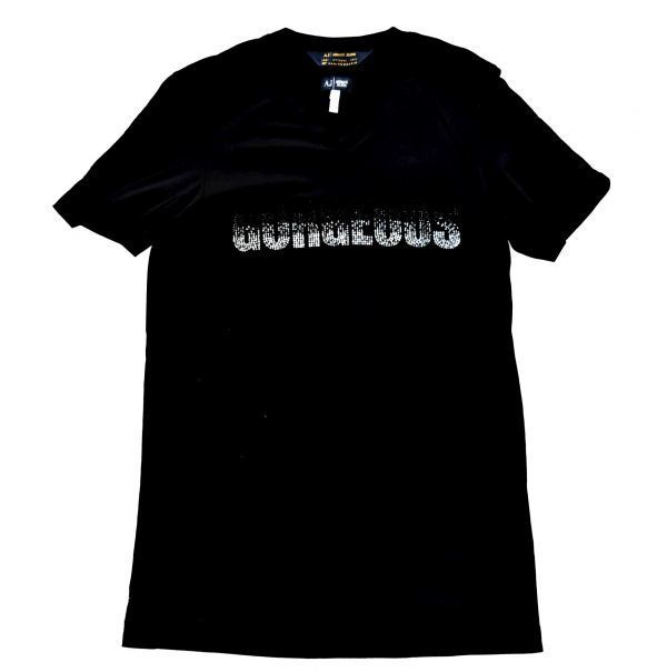 ★アルマーニジーンズ★人気の黒★フロントにストーン使いの半袖VネックTシャツS拍卖