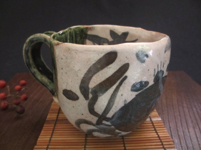 マグカップ 織部 蟹文 マグカップ 早蕨窯/佐藤和次 S-649拍卖