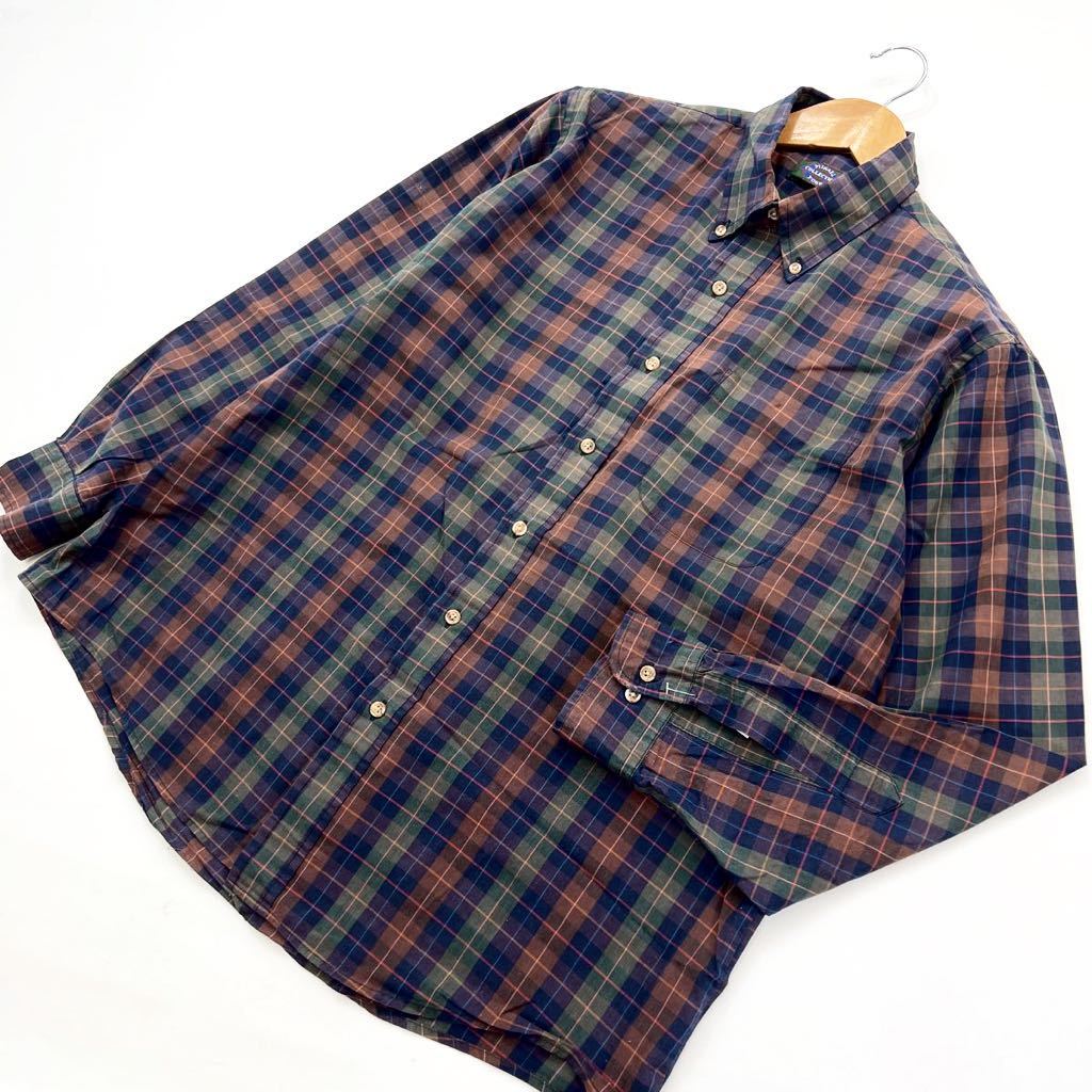 ミカエルヨーク ☆ MIKAEL YORK 渋いパターンカラー♪ チェック シャツ 長袖 ブラウン ネイビー グリーン L アメカジ ストリート■AC238拍卖