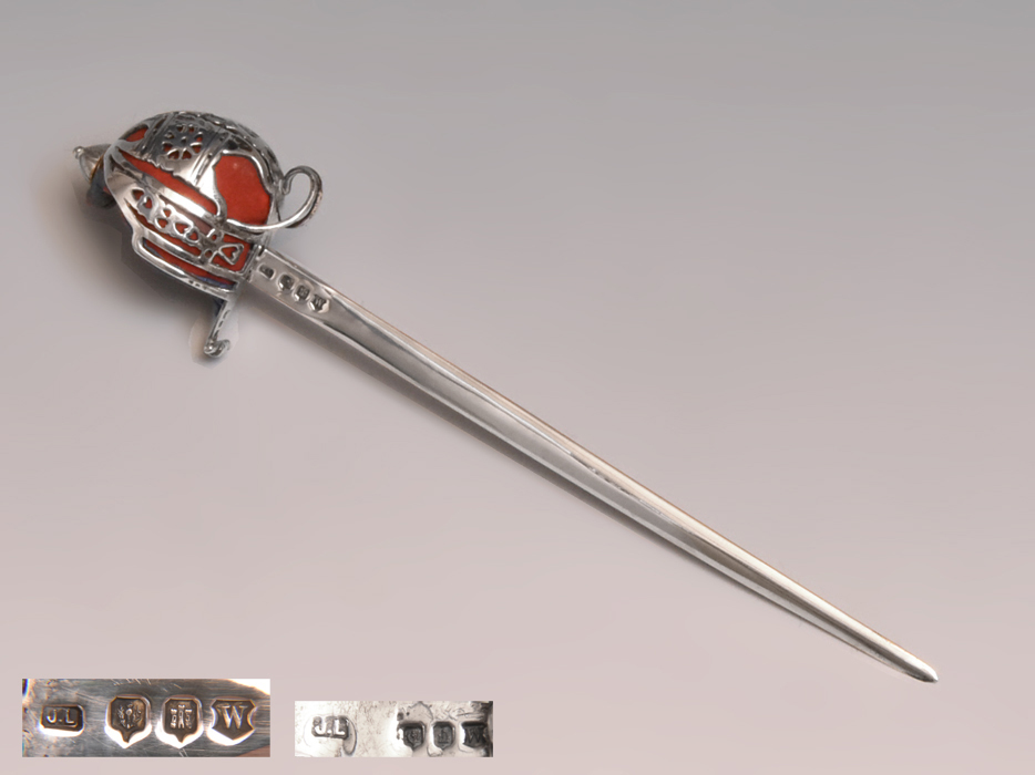 英国 Joseph Leton ペーパーナイフ 西洋甲冑総重量:40g スターリングシルバー 925 金属工芸 美品 z3182k拍卖