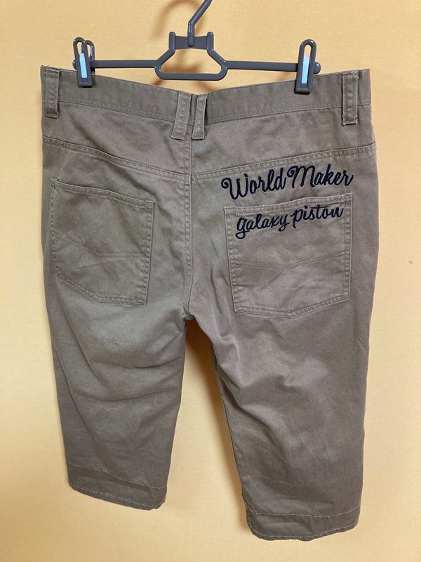 七分丈 パンツ 刺繍ロゴ ブラウン サイズ 2 綿100% 裾裏デザイン付き拍卖