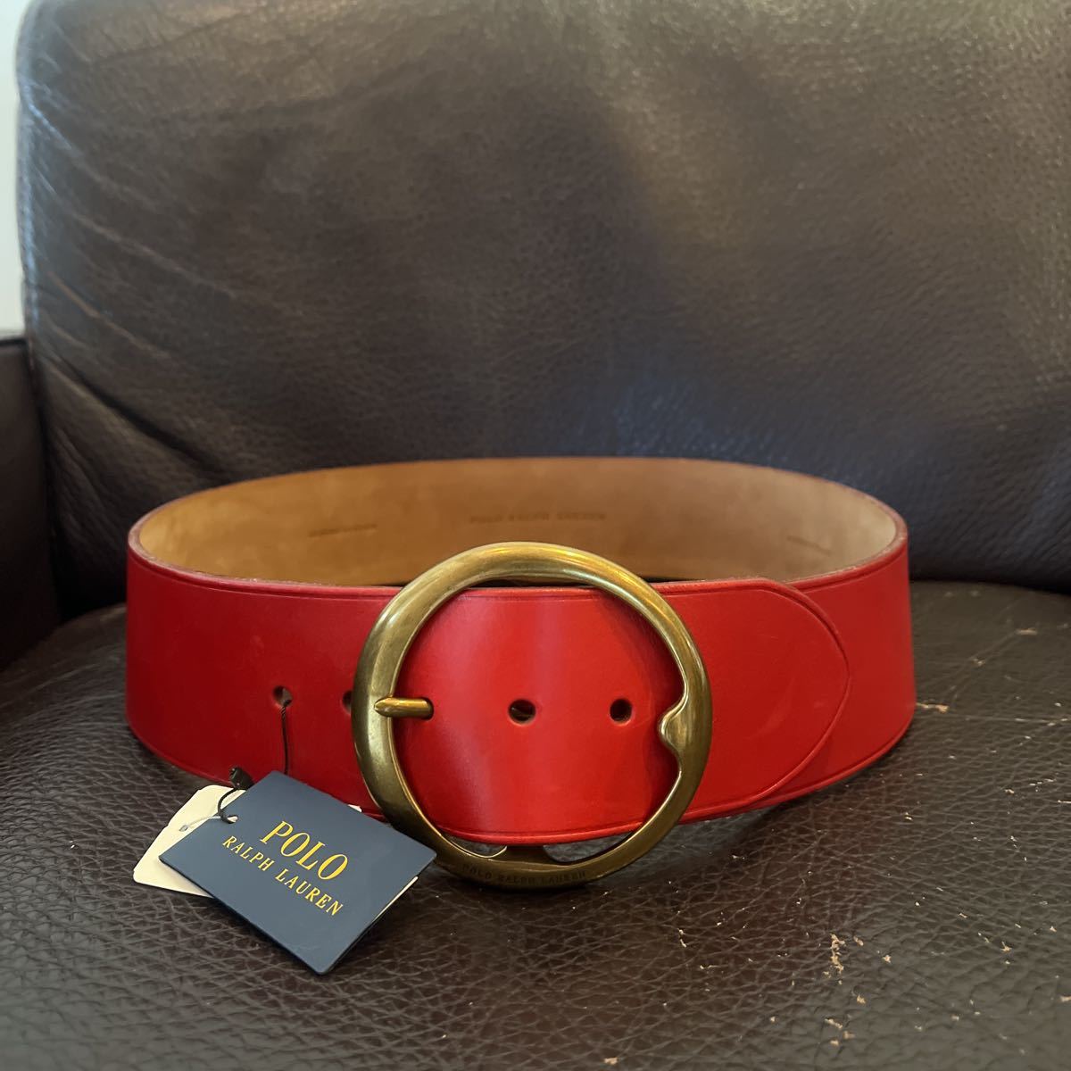 【新品未使用】POLO RALPH LAUREN GENUINE LEATHER Mサイズ ポロ ラルフローレン レザーベルト レッド 赤拍卖