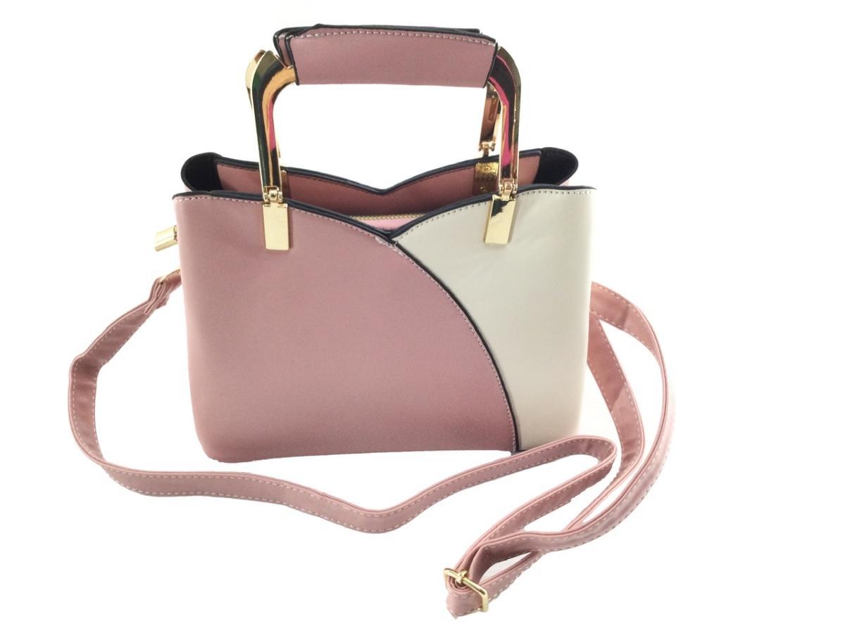 ショルダーバッグ 2WAY レディース バイカラー 3室構造 ピンクxアイボリー拍卖