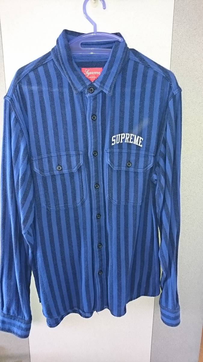 SUPREME stripe flannel shirt arc LOGO シュプリーム ストライプ フランネル アーチ ロゴ シャツ S 黒 青 拍卖