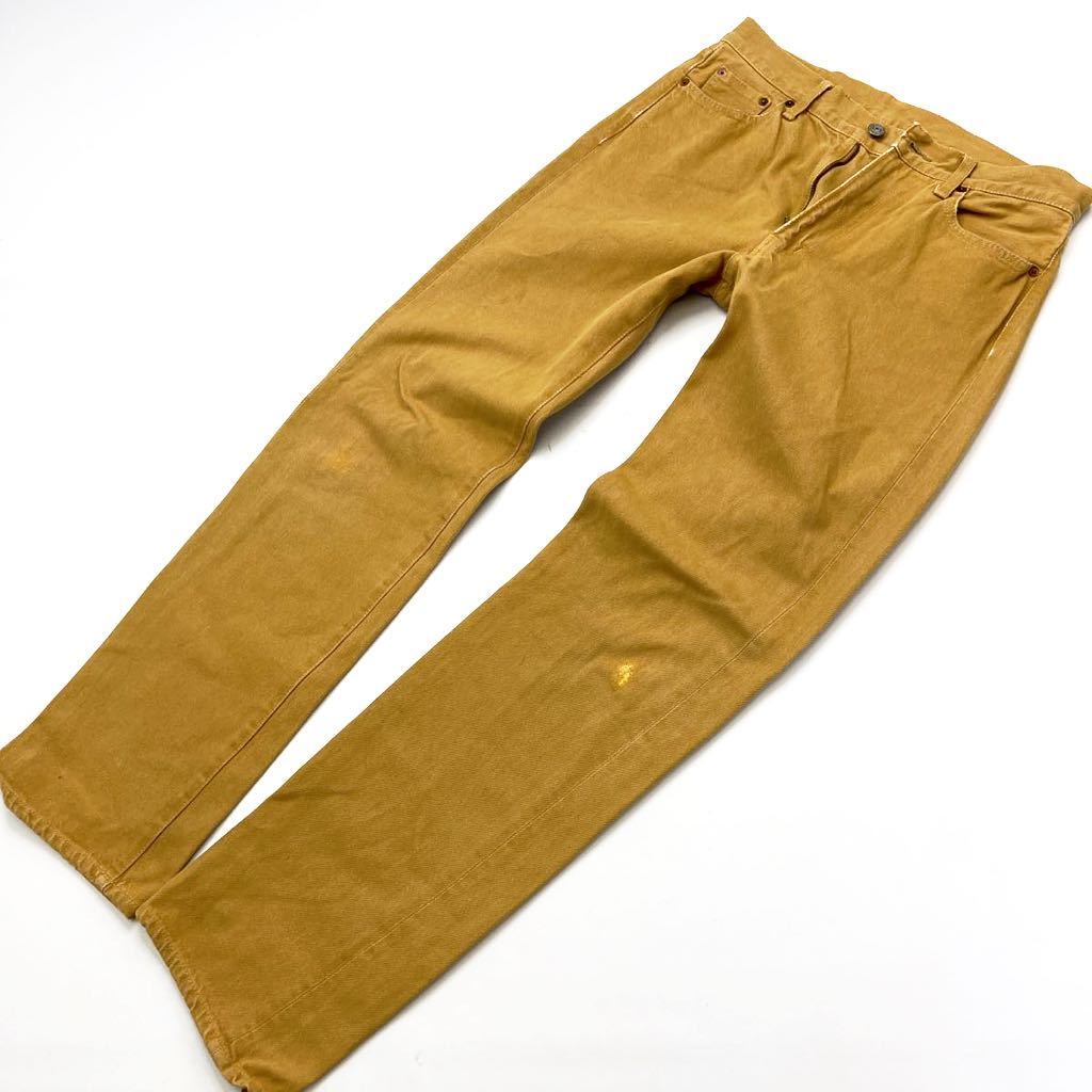 ドミンゴ ☆ DOMINGO 意外と合わせやすい♪ ストレート パンツ カラージーンズ イエロー 31リペア アメカジ 大人カジュアル 古着MIX■JS194拍卖