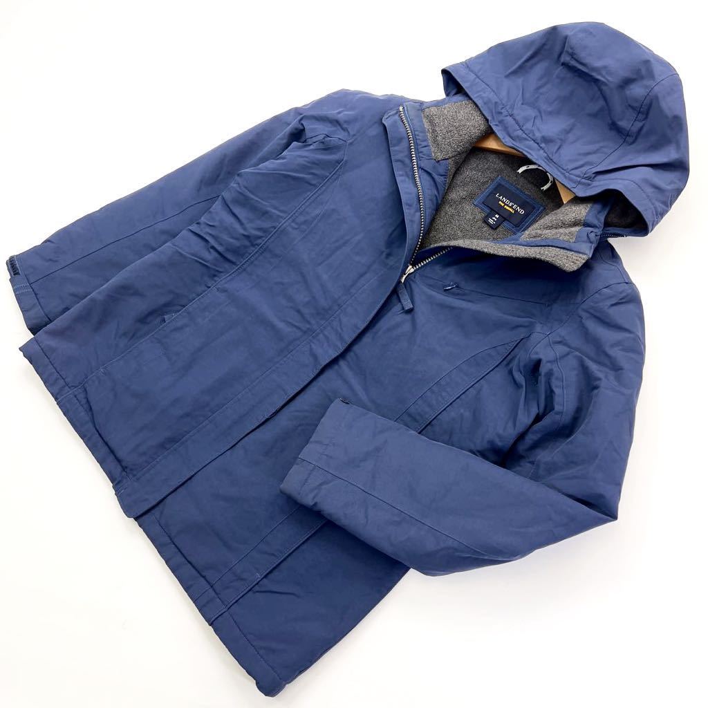 ランズエンド ☆ LANDS END 暖かく万能♪ フリース裏 ナイロンジャケット ネイビー レディース M アウトドア キャンプ タウンユース■S834拍卖