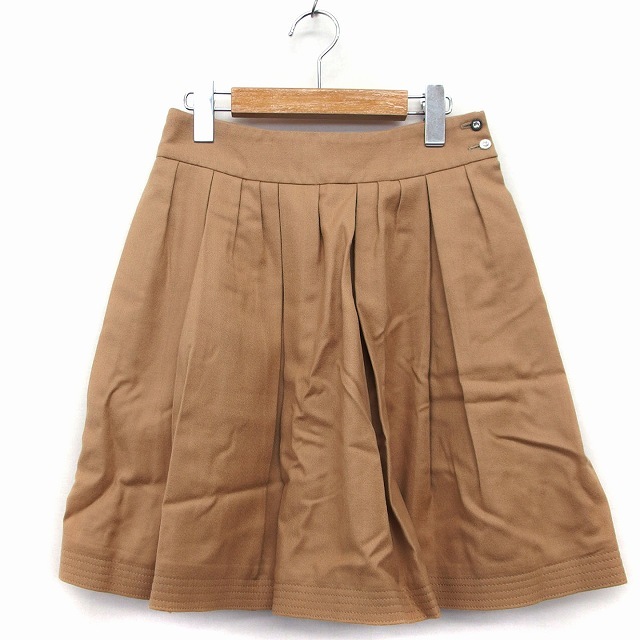 ロペ ROPE プリーツ スカート ミニ 膝上 無地 ビジューボタン ウール 毛 38 ライトブラウン 茶 /HT35 レディース拍卖