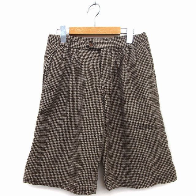 ジャーナルスタンダード JOURNAL STANDARD ハーフ パンツ 千鳥格子 柄 タック ウール混 麻混 36 ブラウン 茶 /HT32 レディース拍卖