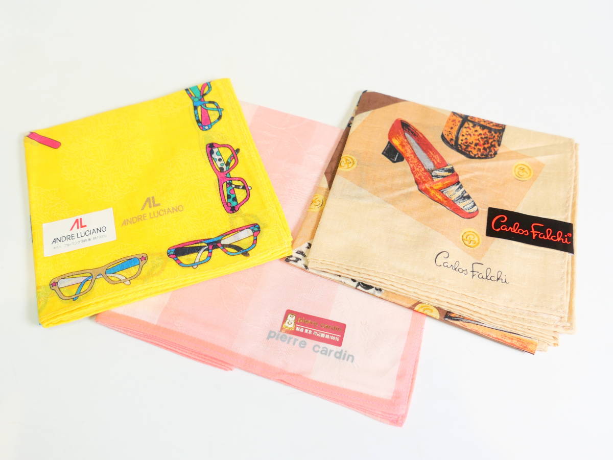 ♪未使用品★ピエールカルダン カルロスフェルチ アンドレルチアーノ ハンカチ 綿100% 50×50cm 3枚拍卖