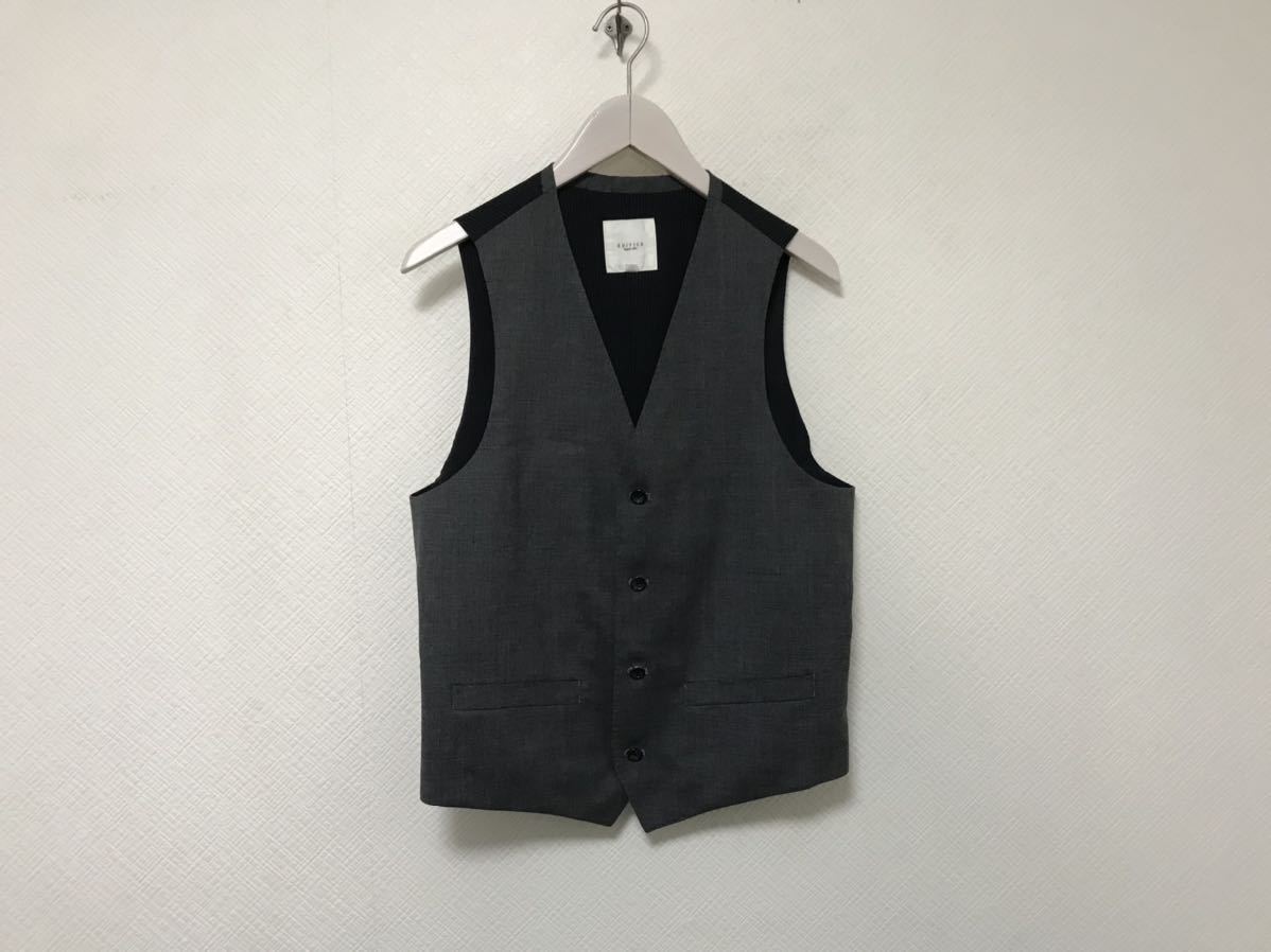 美品本物エディフィスEDIFICEストライプ柄シアサッカーウールドレスジレベストメンズアメカジビジネススーツグレー紺M46拍卖