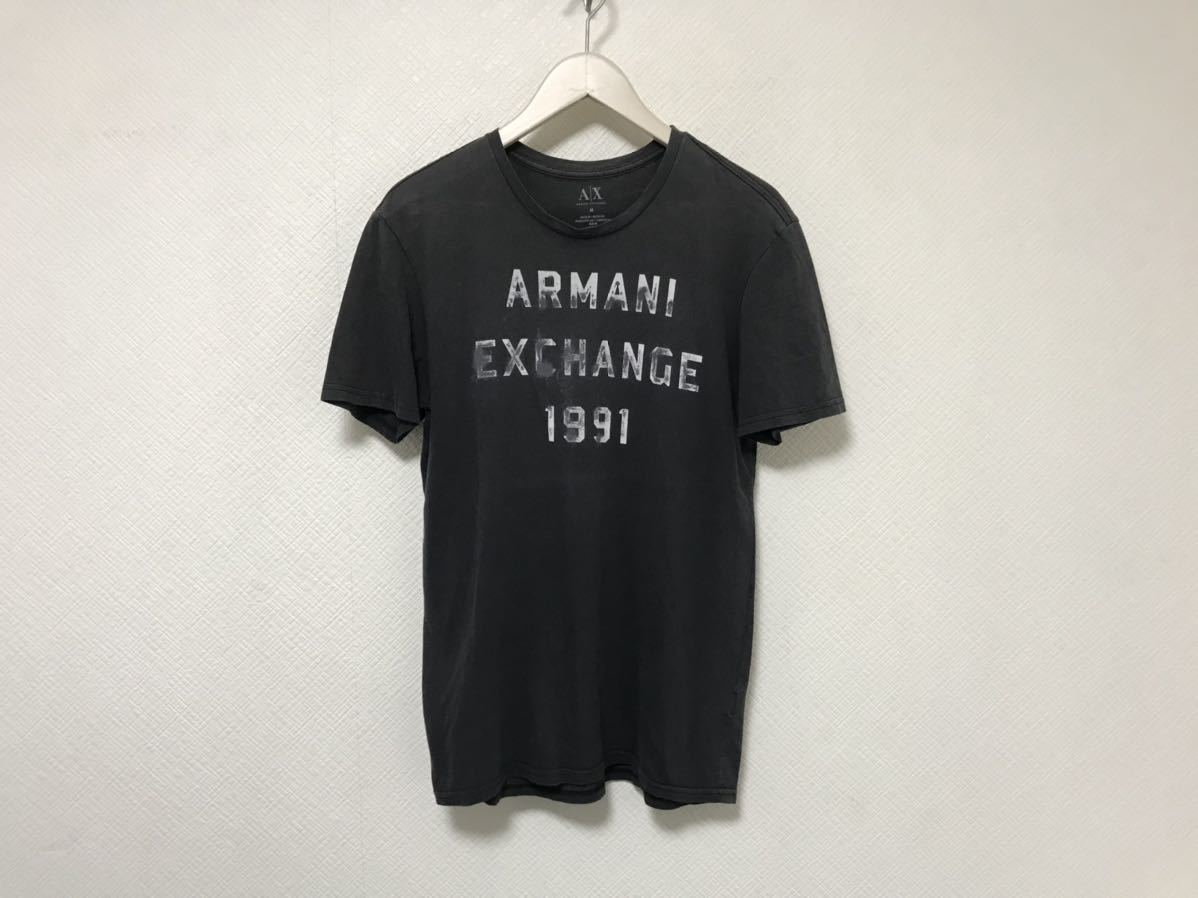 本物アルマーニエクスチェンジARMANI AXコットンロゴプリント半袖TシャツメンズアメカジサーフミリタリーMグレーホンジュラス製ビジネス拍卖