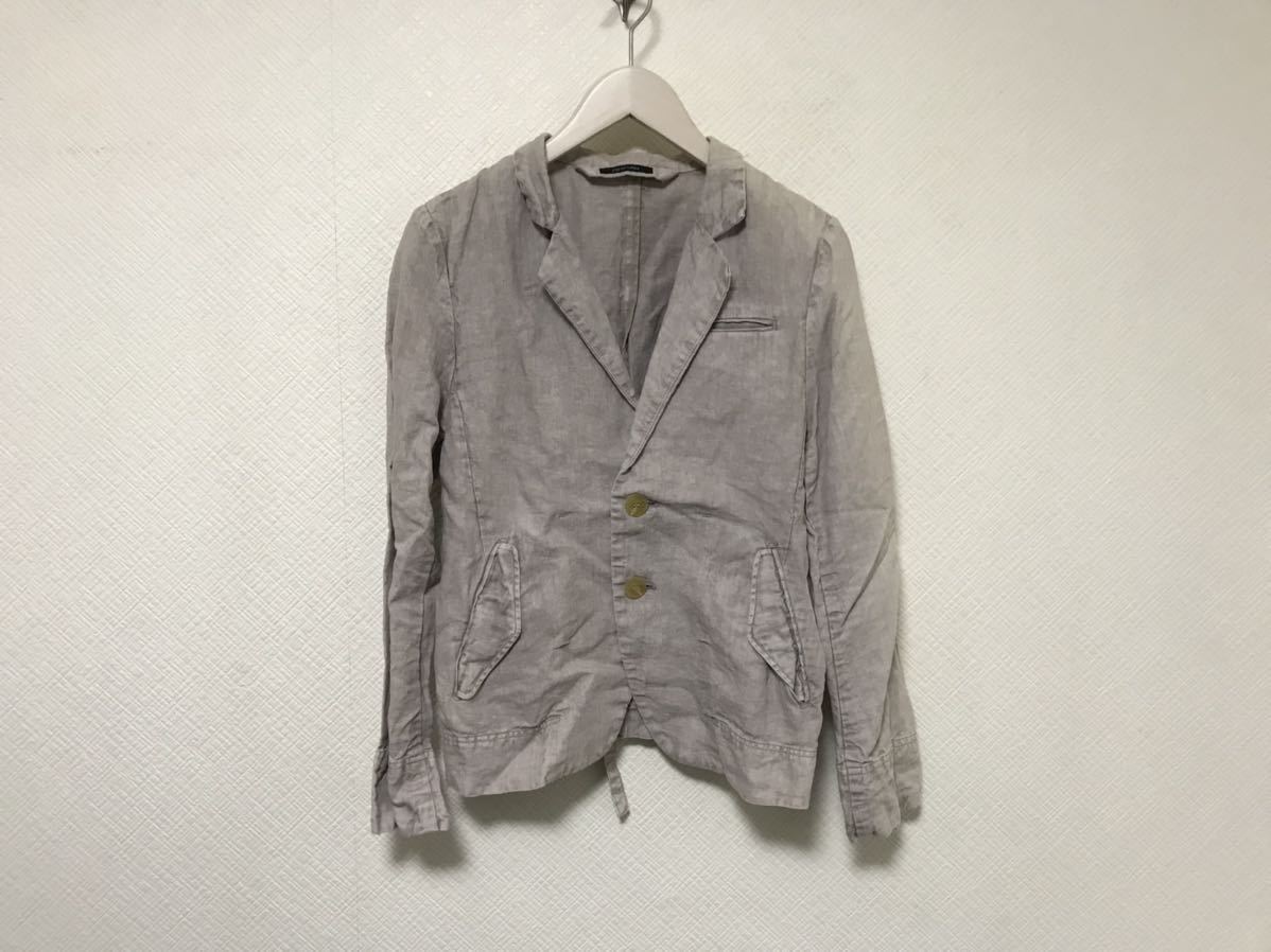 本物パドカレpas de calais リネン麻ニットテーラードジャケットレディースアメカジサーフビジネススーツグレー38M拍卖