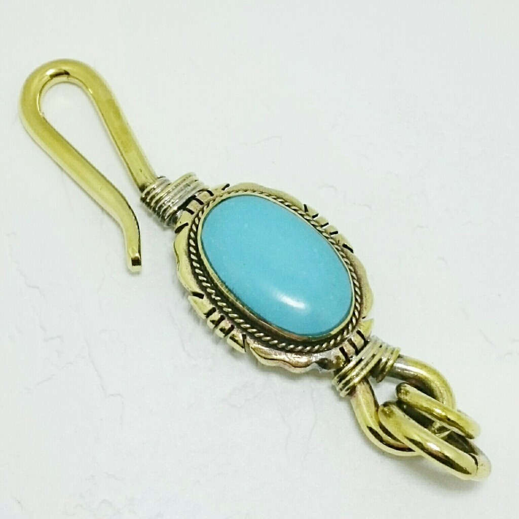 キーホルダー ネイティブ系 ターコイズタイプ プレゼントにもオススメ ゴールドカラー キーフック拍卖