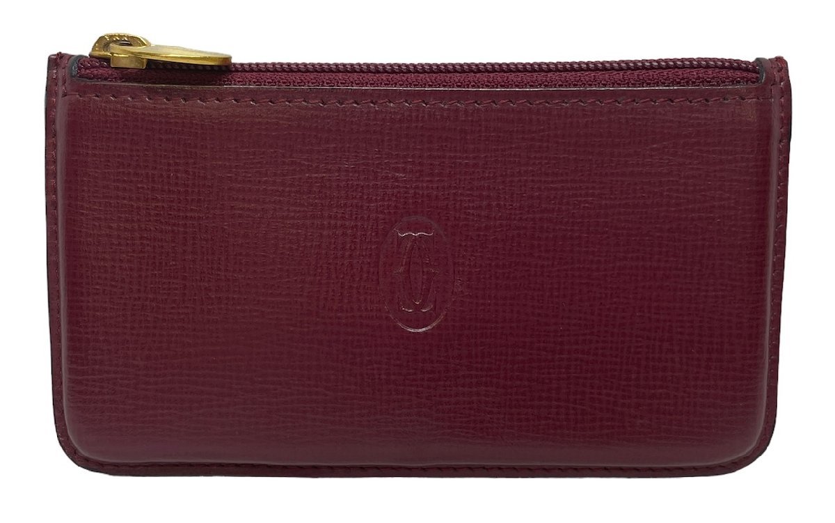 カルティエ コインケース マスト ボルドー 小銭入れ キーリング付 レザー Cartier メンズ レディース 【中古】拍卖