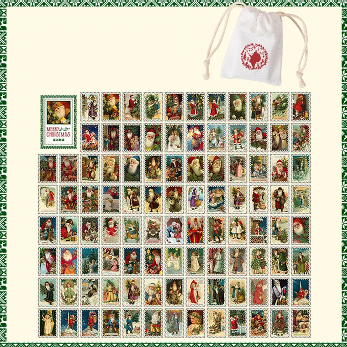 100枚 シール クリスマス サンタ おしゃれ アンティーク ビンテージ デコステッカー アンティーク調 コラージュ レトロ 1091-7拍卖