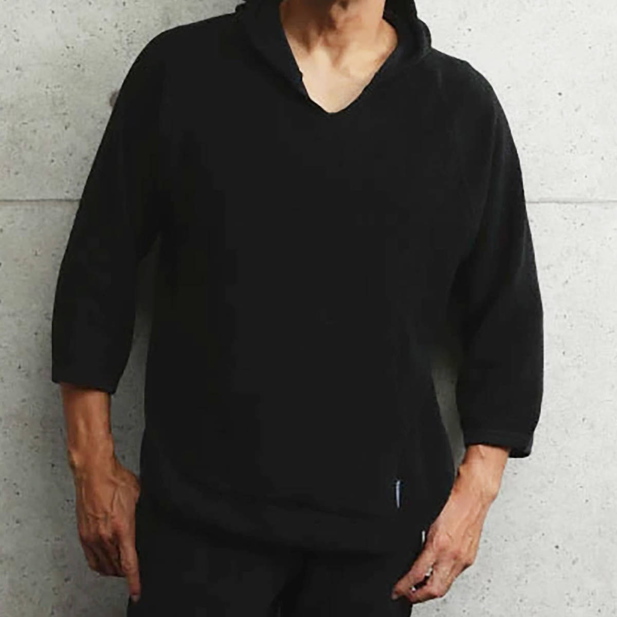 【 Branchworks 】 ブランチワークス 日本製 Made in japan コットン100% アメリカン ドライ コットン パイル 7分袖 パーカー ブラック M拍卖