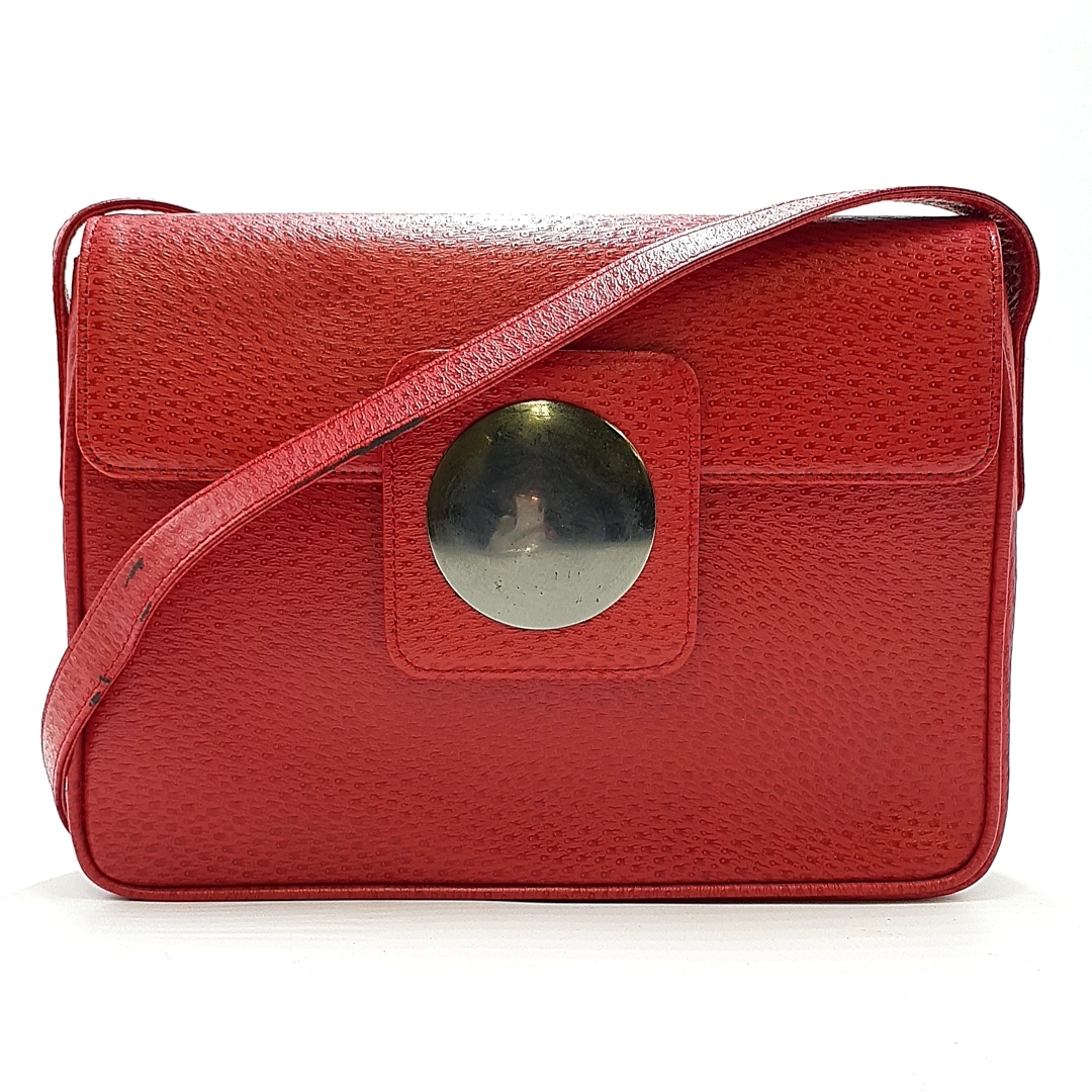 送料無料 ボーデッサン beau dessin ショルダーバッグ 鞄 斜め掛け 総柄 型押し レザー 赤 レッド系 レディース拍卖