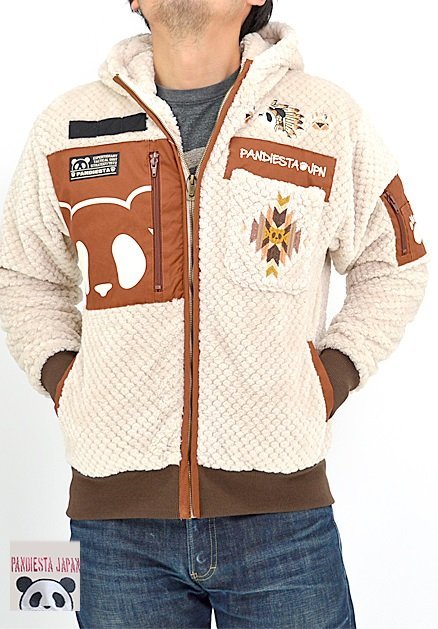切替ネイティブパーカー◆PANDIESTA JAPAN ベージュXLサイズ 592216 パンディエスタジャパン パンダ 刺繍 ユニセックス拍卖