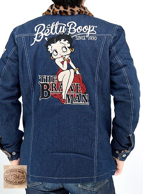 BR×BETTYコラボ ミドル丈ファージャケット◆The BRAVE-MAN インディゴXXLサイズ BBB-2248 ブレイブマン ベティーちゃん 刺繍拍卖
