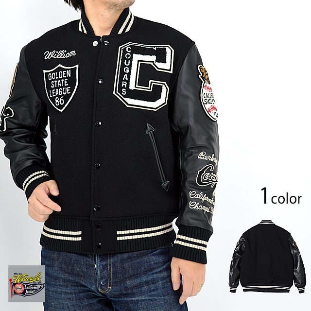 30oz. WOOL MELTON AWARD JACKET「COUGARS」◆WHITES VILLE ブラックLサイズ 40inch WV15166-119 ホワイツビル スタジアムジャンパー拍卖