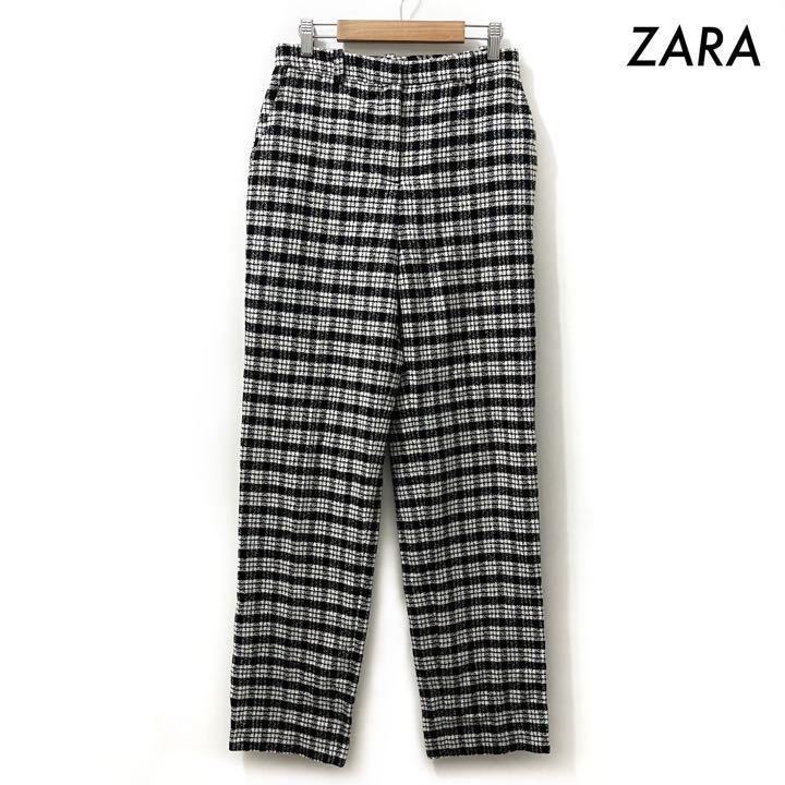 【送料無料】ZARA ザラ★チェック柄パンツ ウール混 モノクロ レディース拍卖